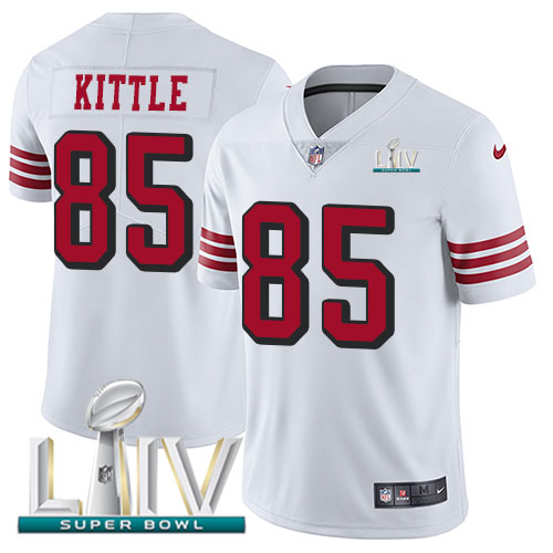 San Francisco 49ers Nike #85 George Kittle White Super Bowl LIV 2020 Rush Men Stitched NFL Vapor Untouchable Limited Jersey